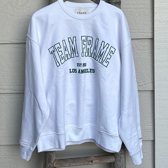 FRAME ~ Team Frame Varsity White Embroidered Sweatshirt ~ French Terry ~ L / XL - Picture 2 of 9